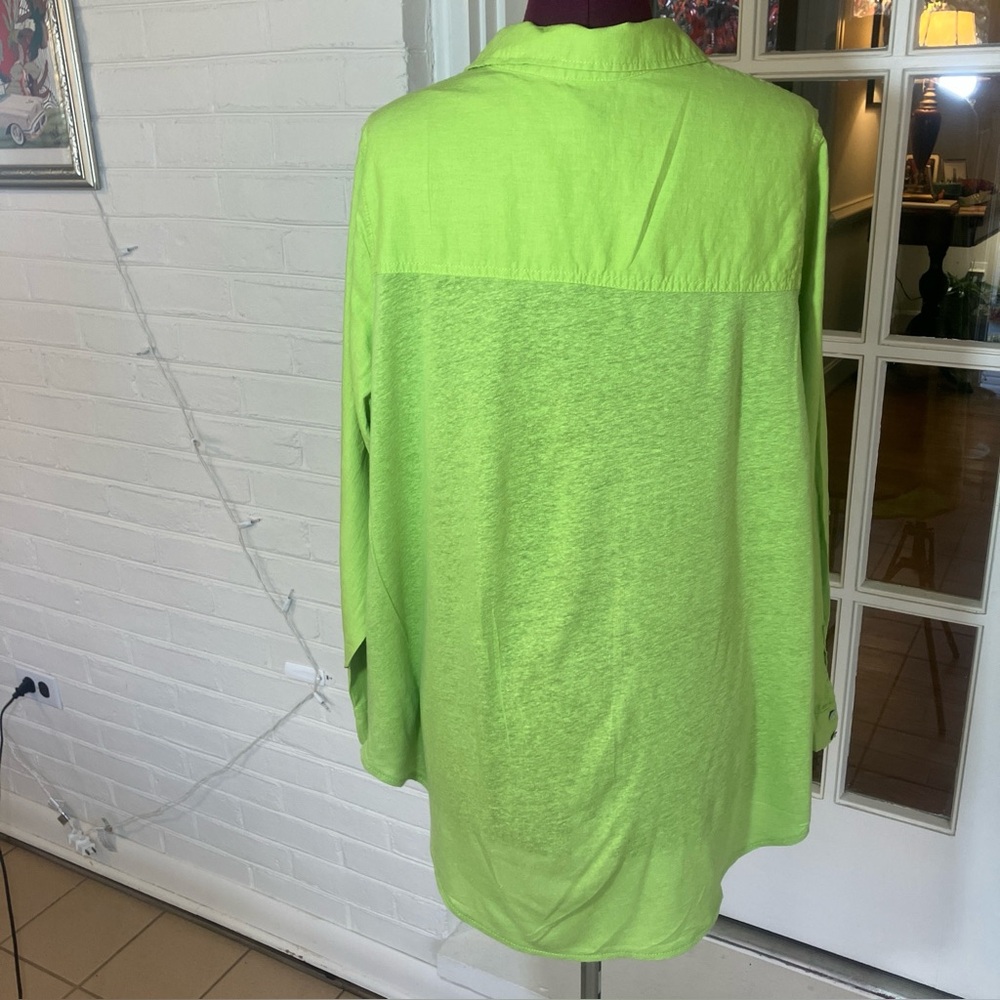 Martha Stewart Apple Green Button Down Linen Blend Shirt 1X - Picture 6 of 9